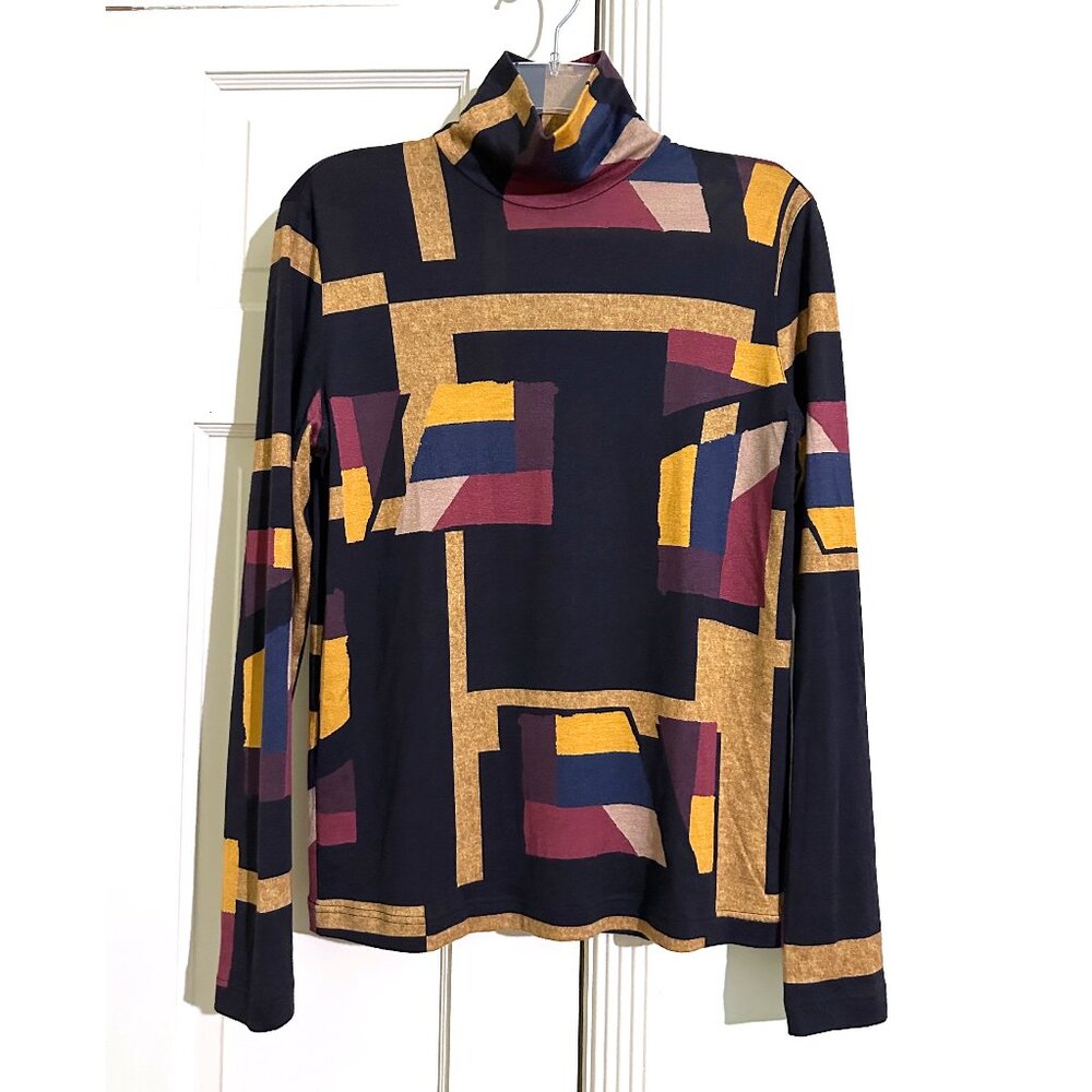 Akris Orphisme Print Turtleneck Top Blouse T Shirt Colorblock Stripe High Neck 8